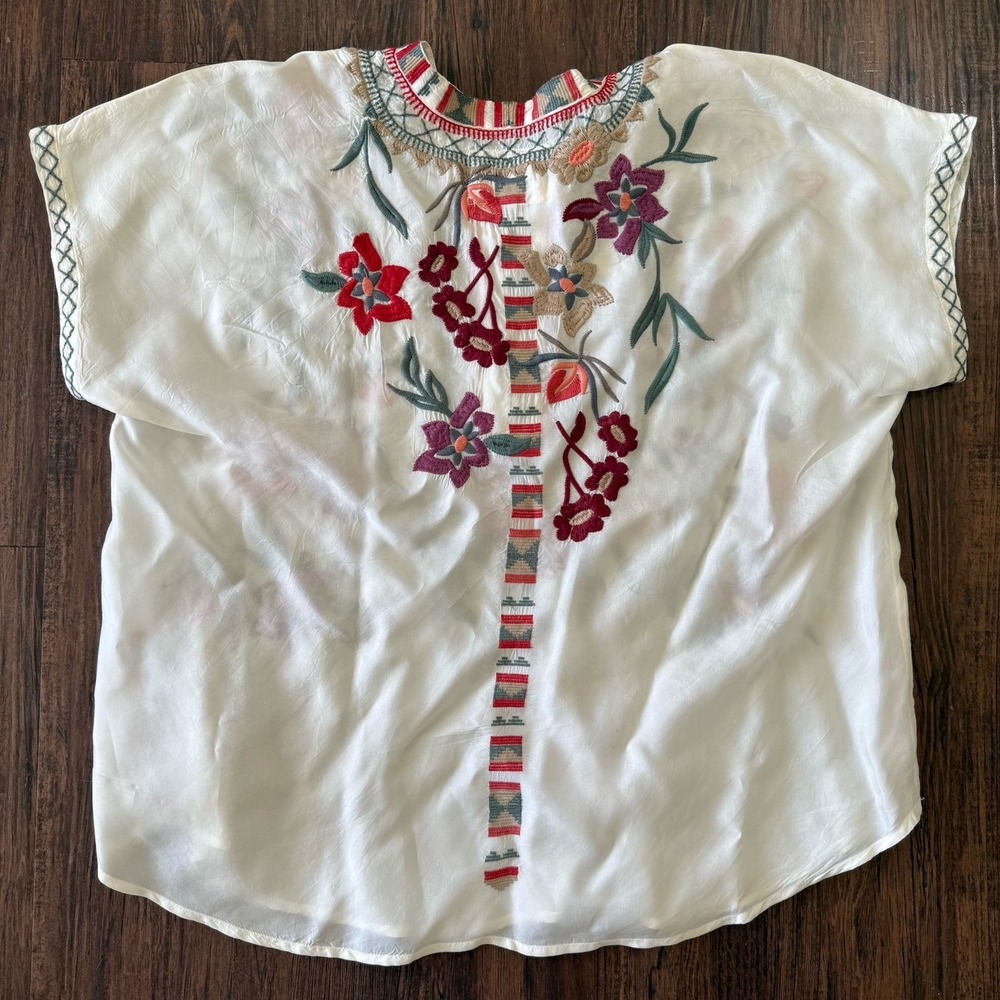 Biya by Johnny Was Small Zazu Cupra Blouse White Floral Embroidered Boho Top - Picture 6 of 9